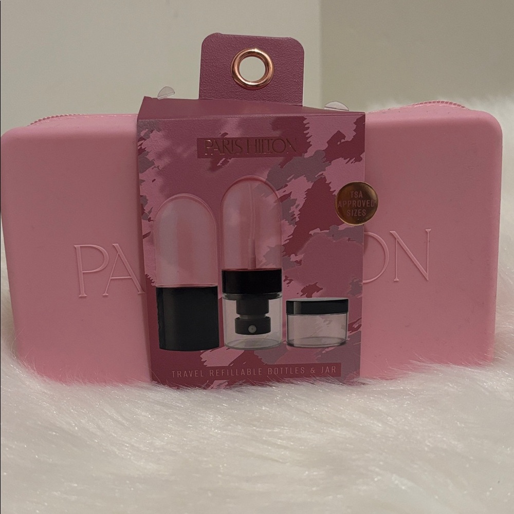 Paris Hilton Travel Case with Refillable Bottles & Jar